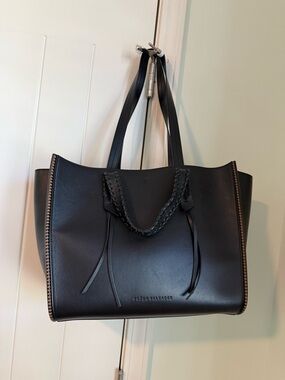 Freda Salvador Black Leather Braided-Handle Tote